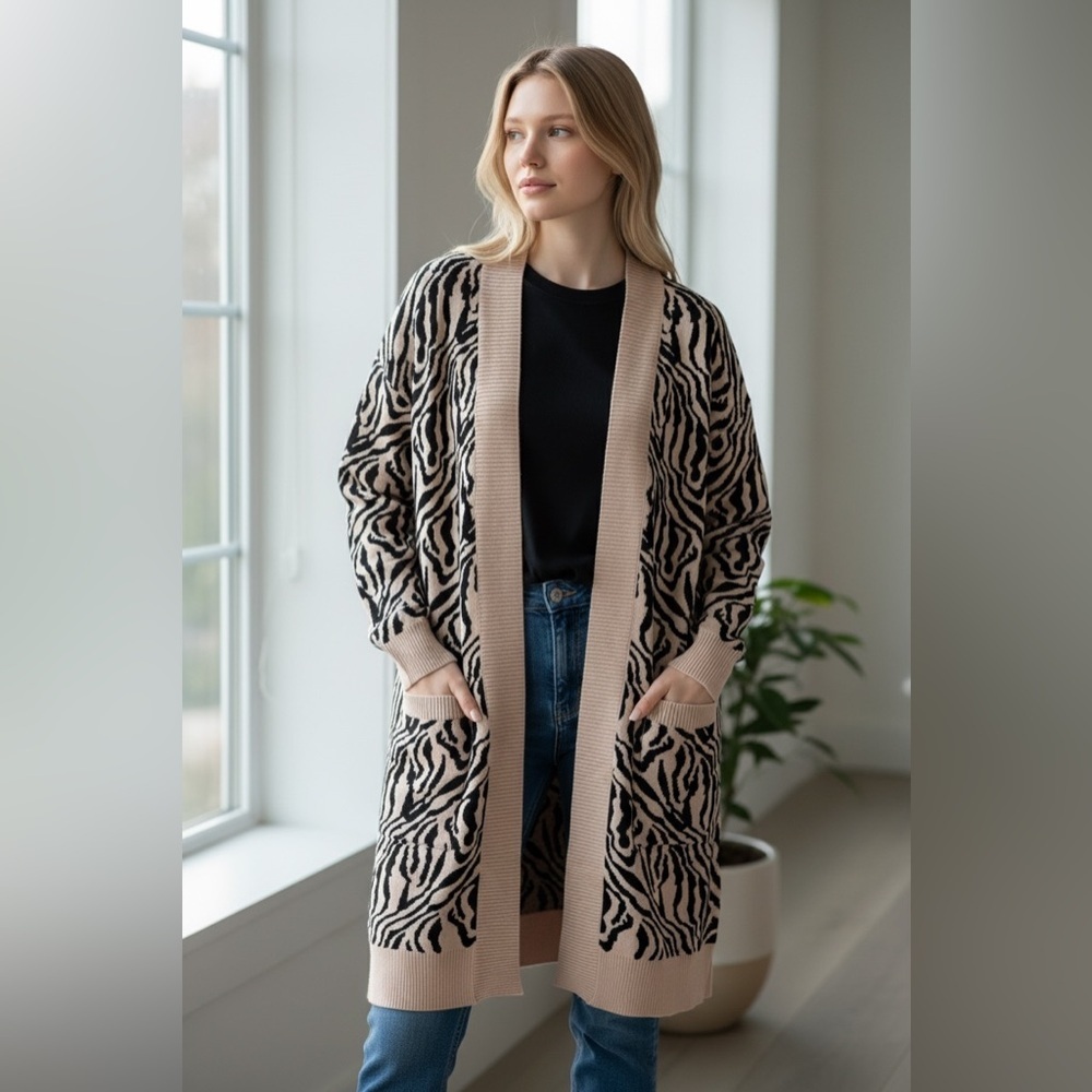 GUESS MADAM ZEBRA PRINTED CARDIGAN